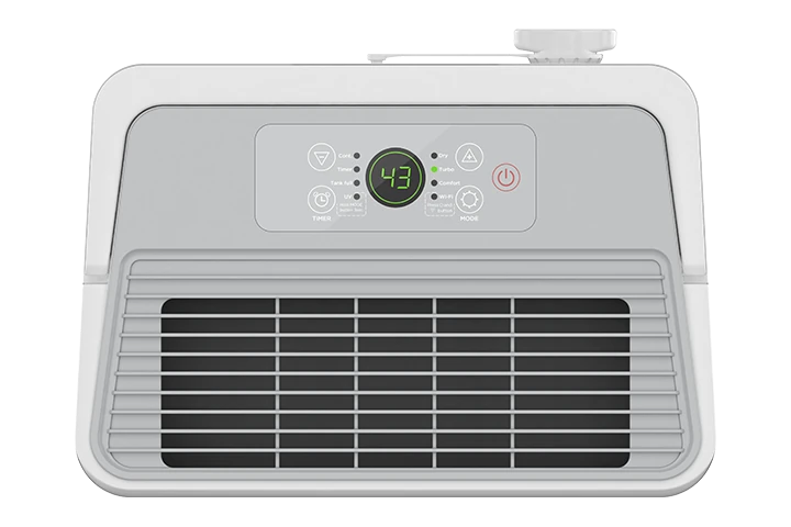 TCL W50D9P3 dehumidifier, top view showing the controls and air outlet.